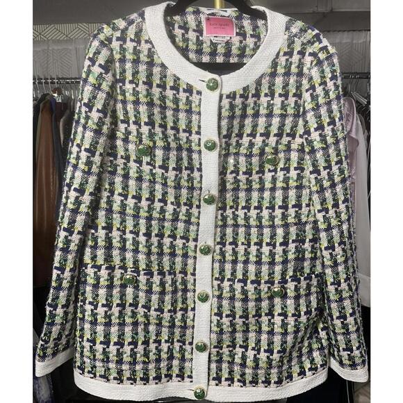 NWOT Kate Spade 252148 Womens Cotton Pop Tweed Collared Jacket Juniper Size 8